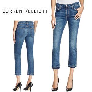 Current/Elliott, Cropped Raw Hem Straight Jeans, Vertigo, Blue